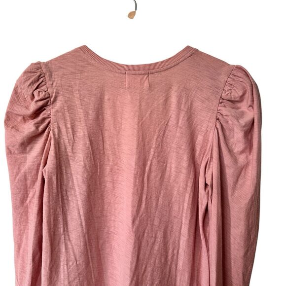 Nation LTD Shirt Small Womens Pink Puff Sleeve Smocked Pima Cotton Top - Picture 7 of 8
